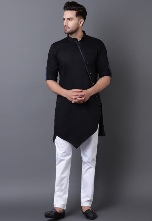 Solid Color Cotton Asymmetric Kurta Set 