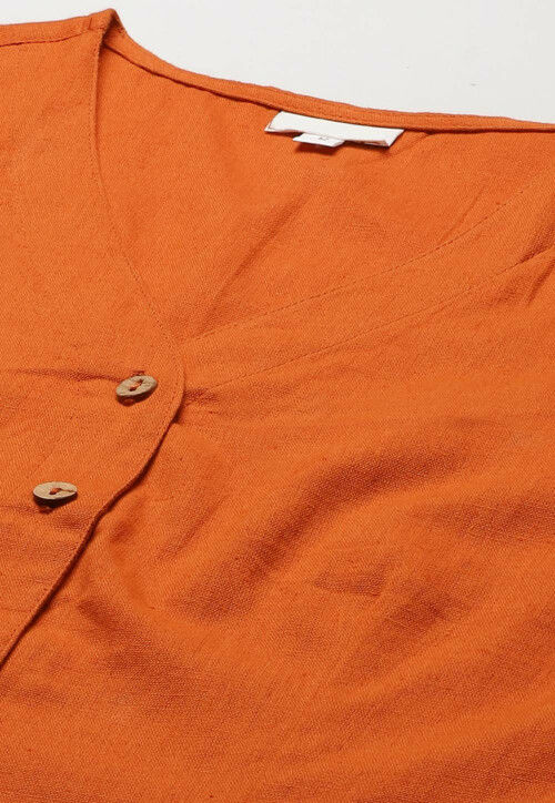 Solid Color Cotton Blouse in Orange