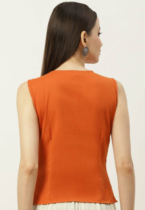 Solid Color Cotton Blouse in Orange