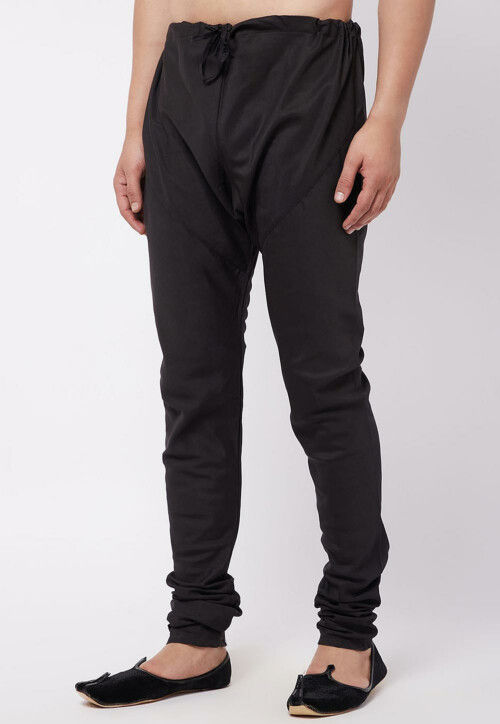 Solid Color Cotton Churidar in Black