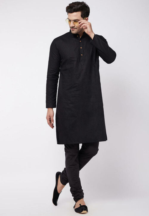 Solid Color Cotton Churidar in Black