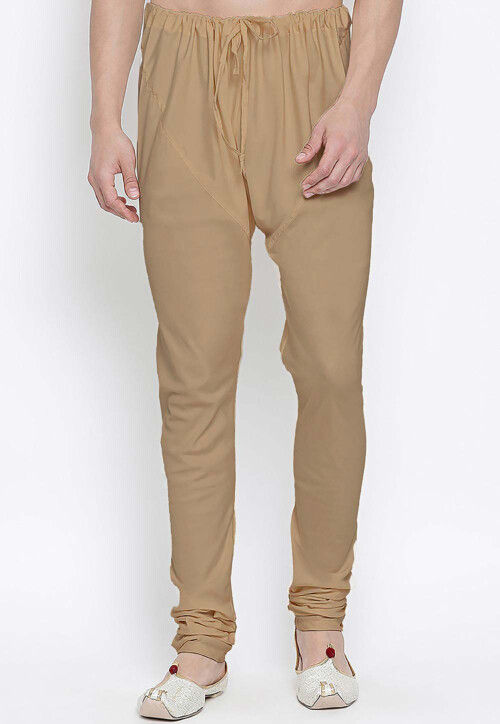 Solid Color Cotton Churidar in Light Brown