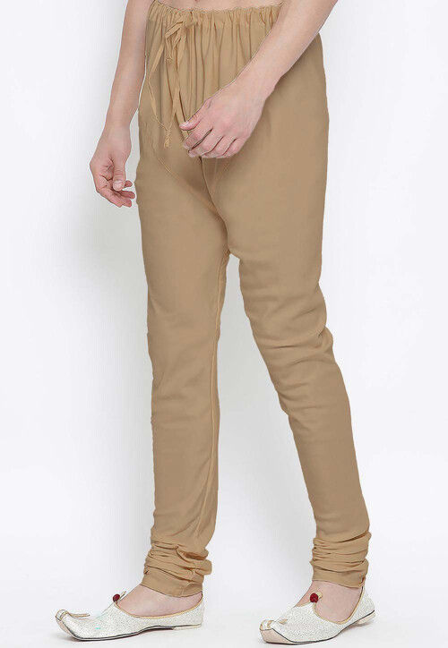 Solid Color Cotton Churidar in Light Brown