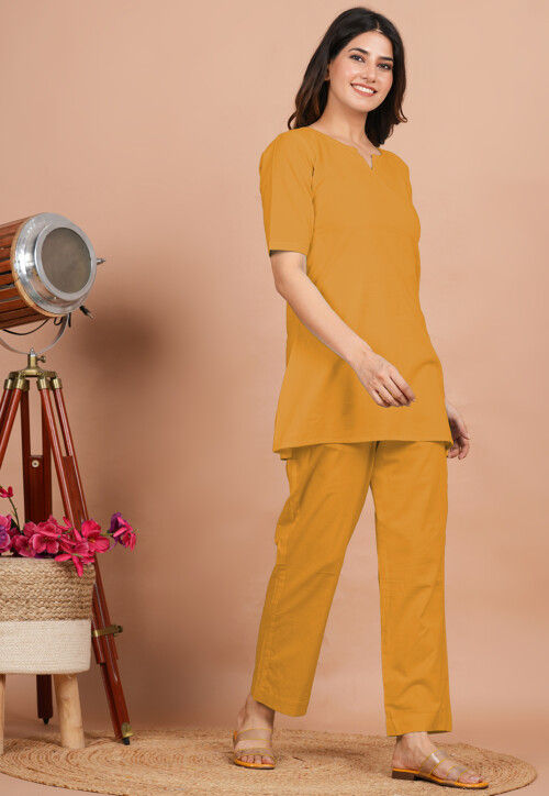 Solid Color Cotton Co Ord Set in Mustard