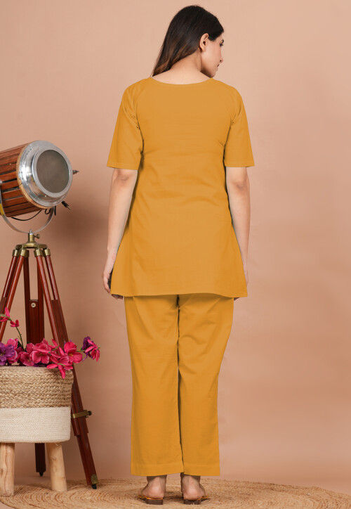 Solid Color Cotton Co Ord Set in Mustard