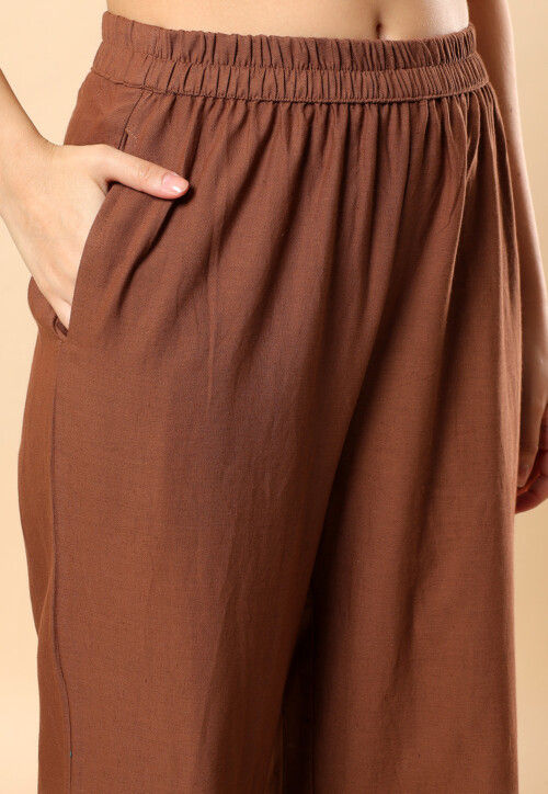 Solid Color Cotton Co Ord Set in Brown