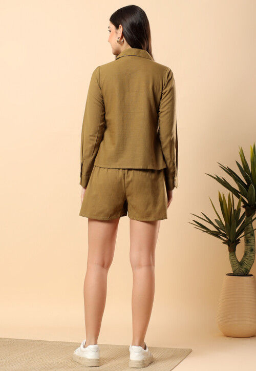 Solid Color Cotton Co Ord Set in Dusty Green