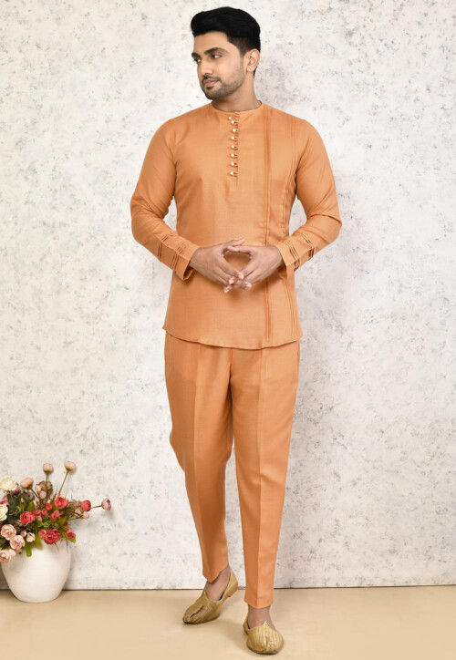UtsavFashion Solid Color Cotton Co Ord Set in Orange