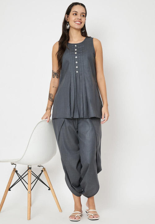 Solid Color Cotton Co Ord Sets in Grey