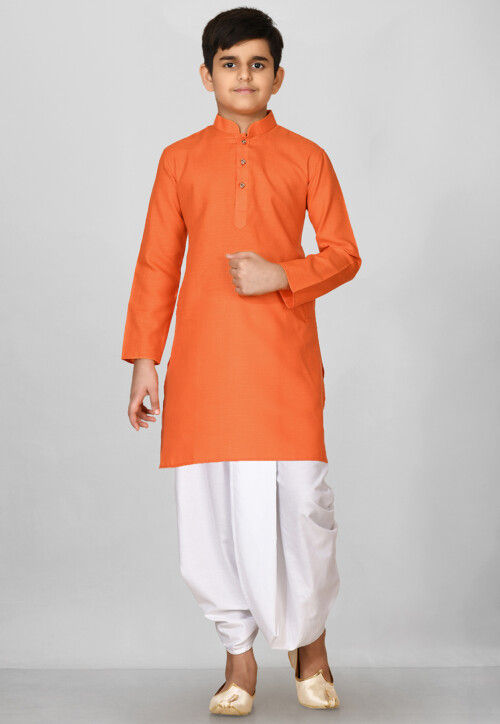solid color cotton dhoti kurta in orange v3 utw148