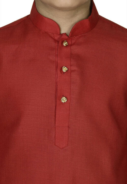Solid Color Cotton Dhoti Kurta in Red
