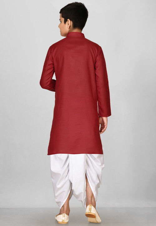 Solid Color Cotton Dhoti Kurta in Red