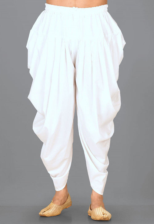 Solid Color Cotton Dhoti Pant in White