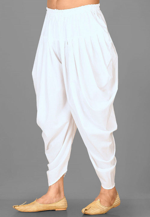 Solid Color Cotton Dhoti Pant in White : MLC1547