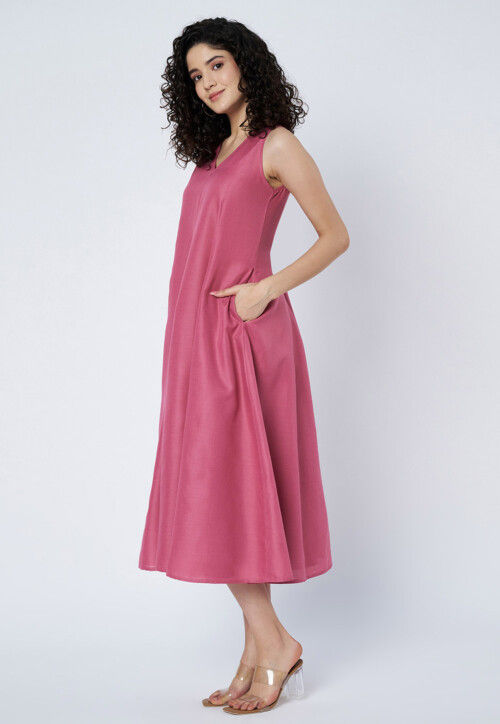 Solid Color Cotton Dress in Pink