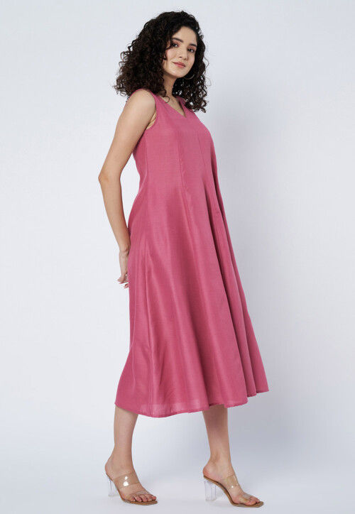 Solid Color Cotton Dress in Pink