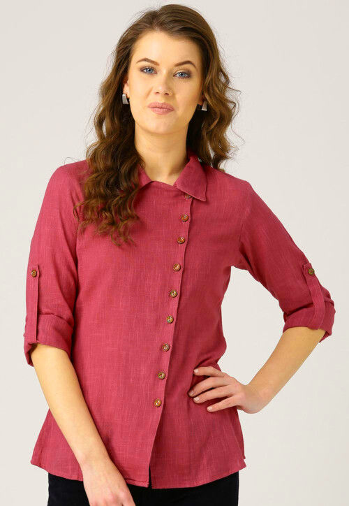 Solid Color Cotton Flex Shirt in Dark Old Rose TJA2306
