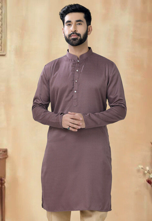 Solid Color Cotton Kurta in Brown
