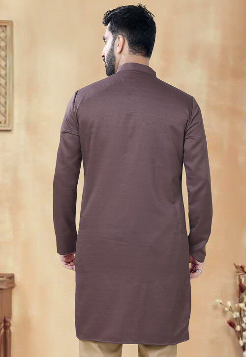 Solid Color Cotton Kurta in Brown
