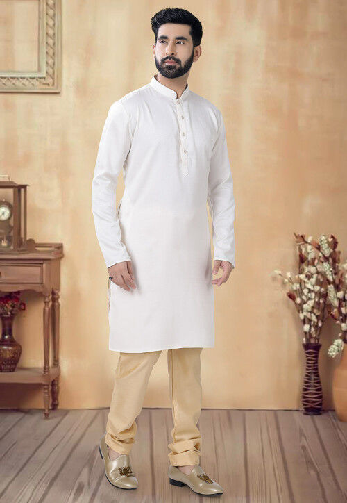 Solid Color Cotton Kurta in Cream