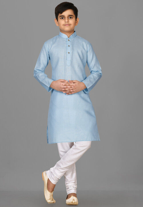 Solid Color Cotton Kurta in Light Blue