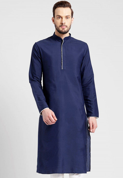 Solid Color Cotton Kurta in Navy Blue : MVE1333