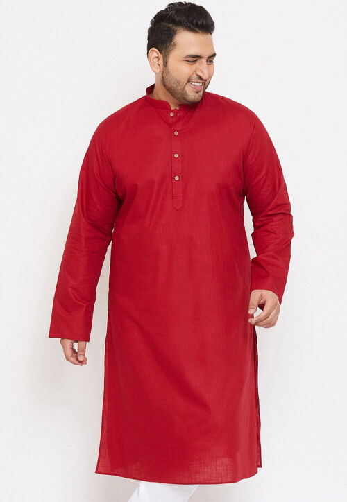 Solid Color Cotton Kurta in Red