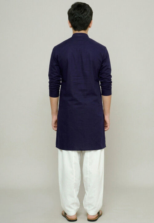 Buy Solid Color Cotton Kurta Set in Navy Blue Online : UGN258 - Utsav ...