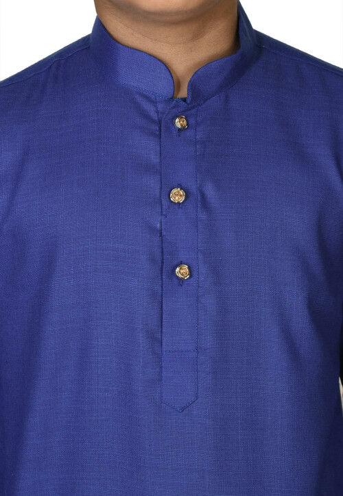 Solid Color Cotton Kurta Set in Royal Blue