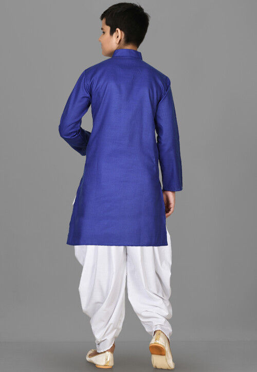Solid Color Cotton Kurta Set in Royal Blue