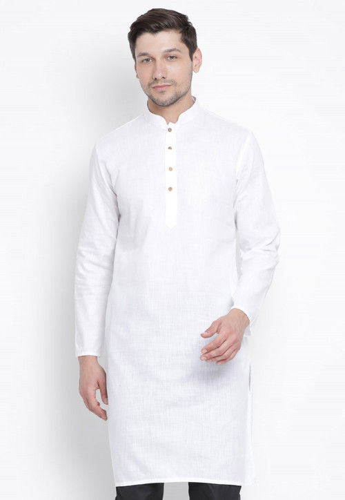 Buy Solid Color Cotton Linen Kurta in White Online : MTR1840 - Utsav ...