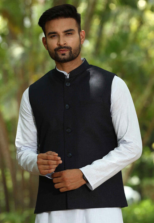 Sky Blue Cotton-Blended Indian Traditional Nehru Jacket Ethnic Waistco –  Wear.Style