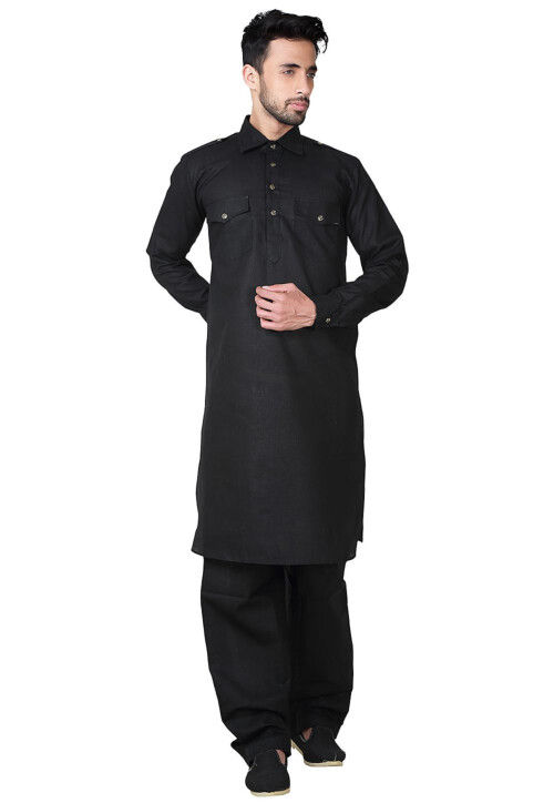 Solid Color Cotton Paithani Suit in Black