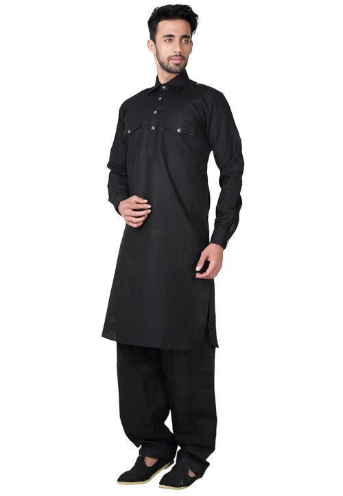 Solid Color Cotton Paithani Suit in Black