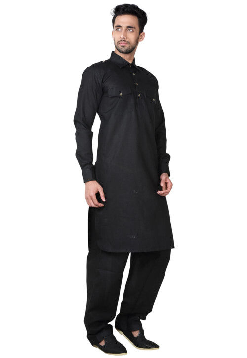 Solid Color Cotton Paithani Suit in Black