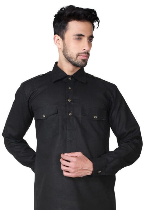 Solid Color Cotton Paithani Suit in Black