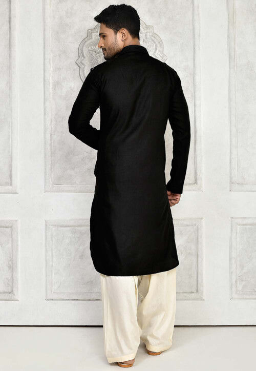 Solid Color Cotton Paithani Suit in Black