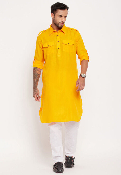 Solid Color Cotton Paithani Suit in Mustard