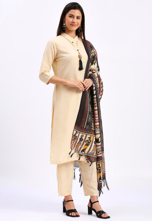 Solid color Cotton Pakistani Suit in Cream