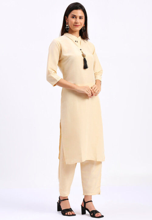 Solid color Cotton Pakistani Suit in Cream