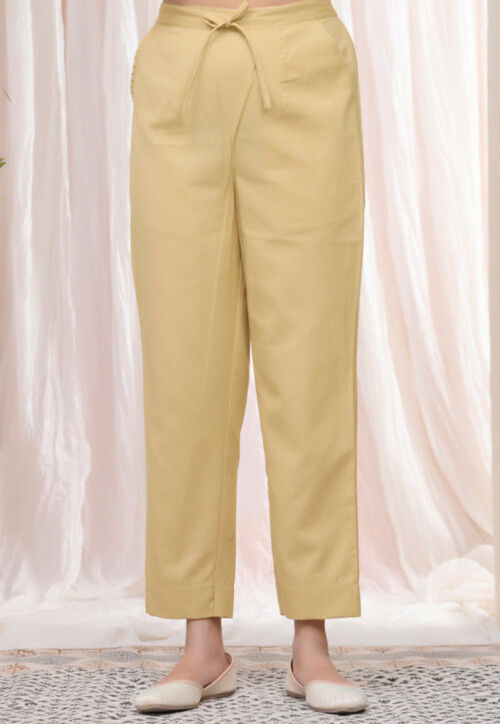 Solid Color Cotton Flex Pant in Beige