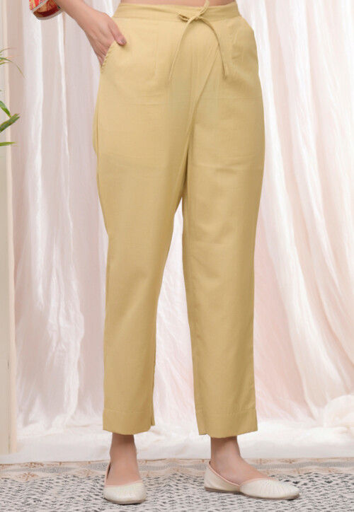 Solid Color Cotton Flex Pant in Beige