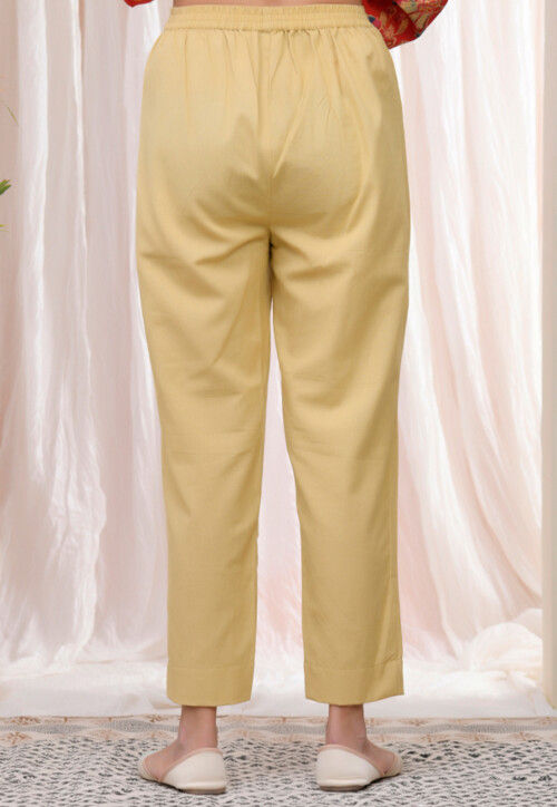 Solid Color Cotton Flex Pant in Beige