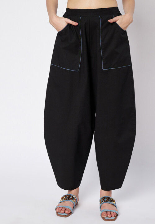 Solid Color Cotton Pant in Black