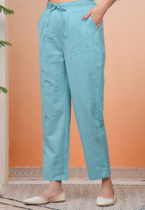 Solid Color Cotton Flex Pant in Blue
