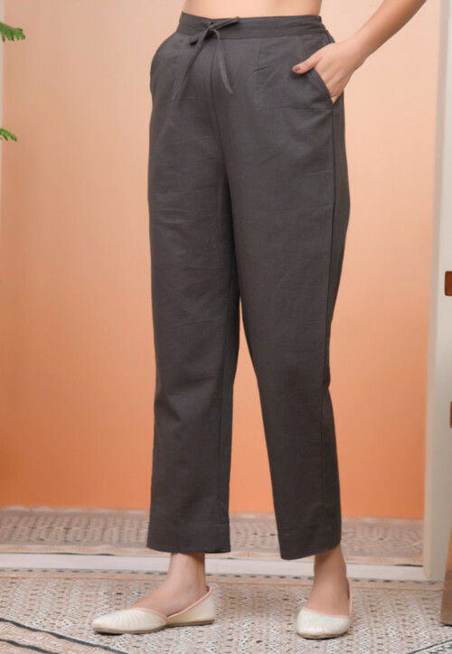 Solid Color Cotton Flex Pant in Charcoal Black