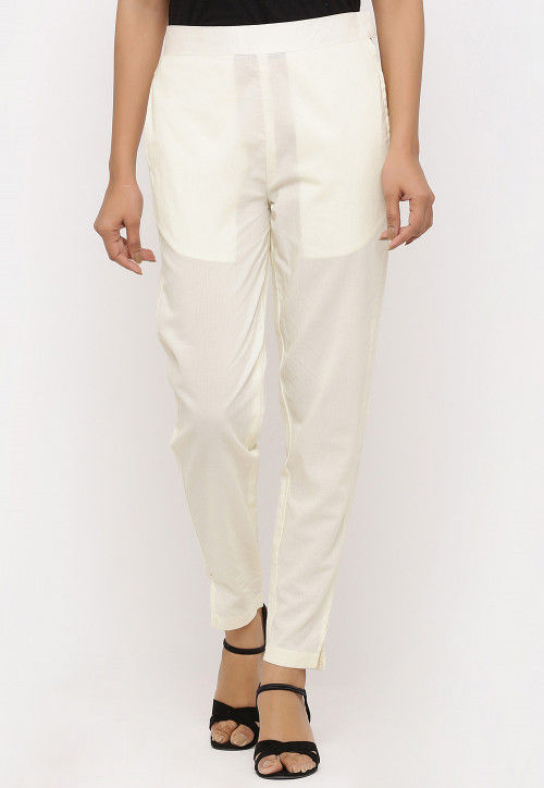 Solid Color Cotton Pant in Cream