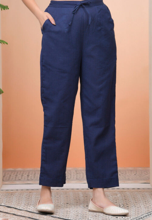 Solid Color Cotton Flex Pant in Dark Blue