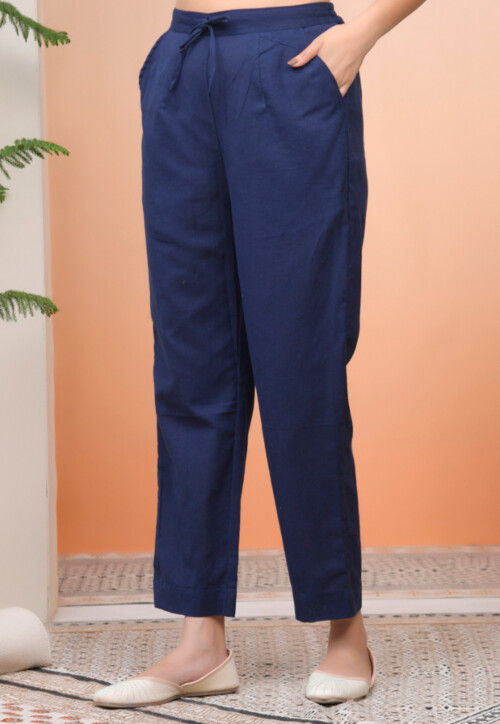 Solid Color Cotton Flex Pant in Dark Blue