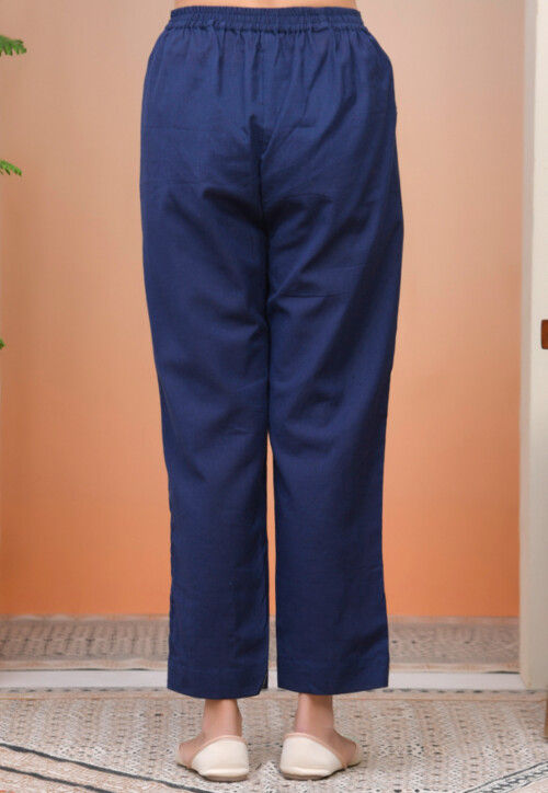 Solid Color Cotton Flex Pant in Dark Blue